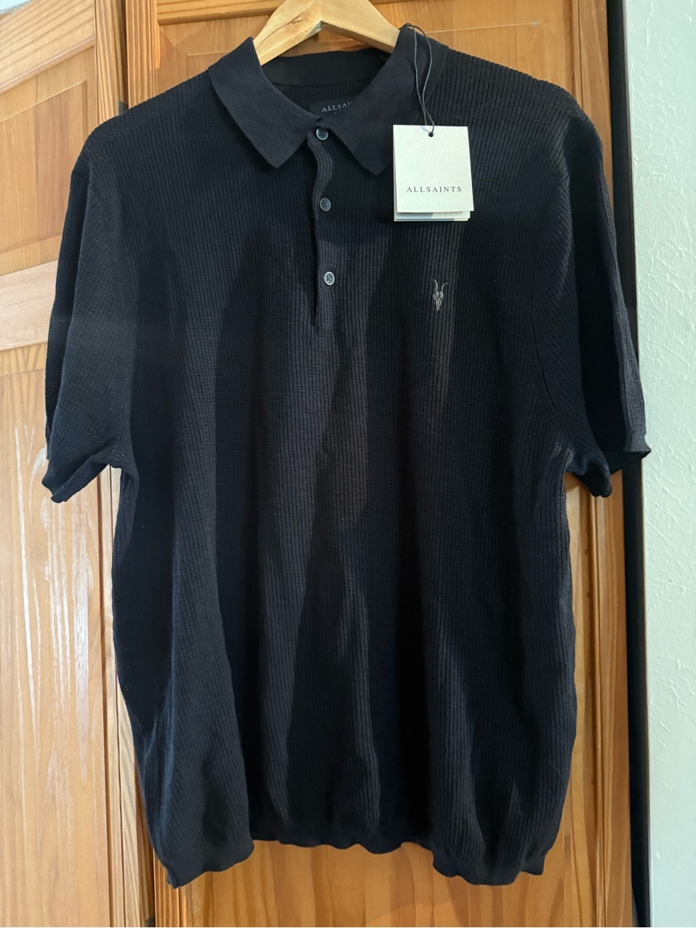 AllSaints Black Textured Polo, Style is Aubrey
